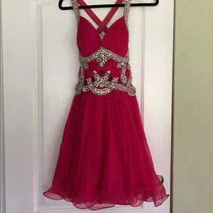 Pink cocktail dress with silver straps